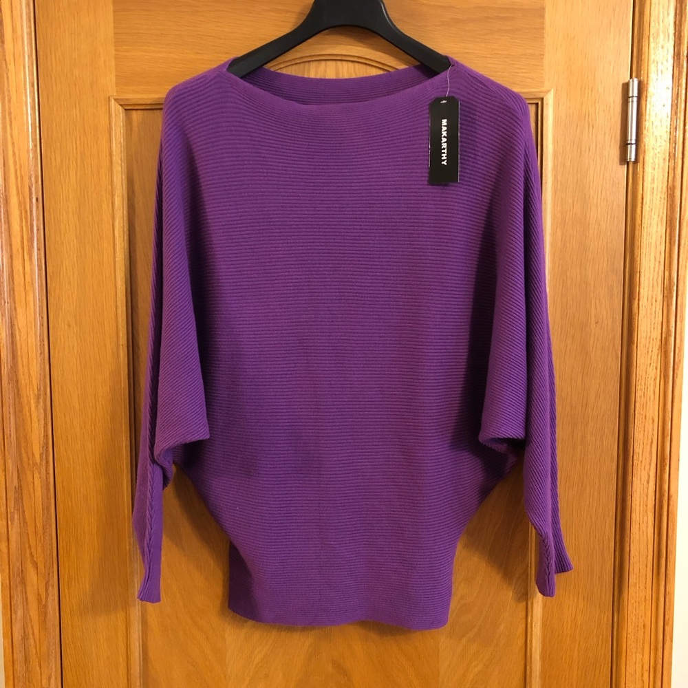NWT MAKARTHY Women Batwing Sleeves Knitted Purple Dolman Sweater Pullover Top